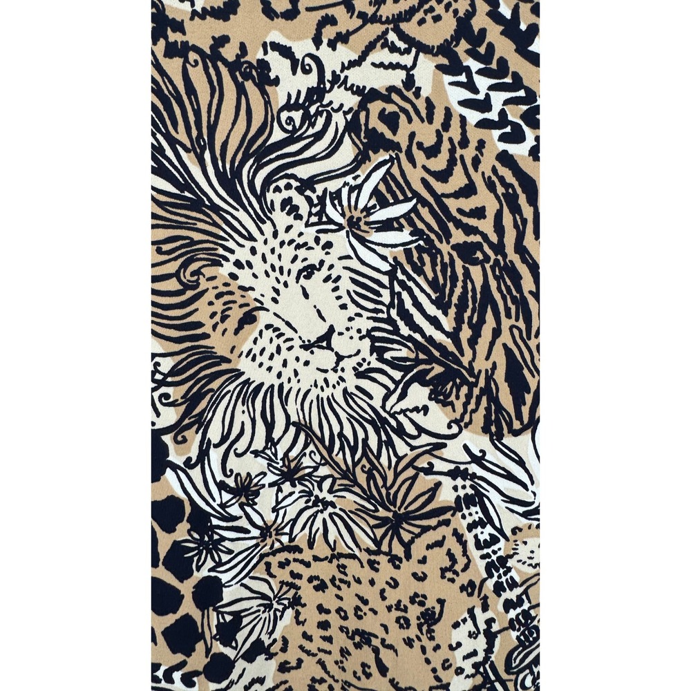 Lilly Pulitzer Maxi Dress Women Large Tan Animal Print Jungle Safari Long Sleeve - Picture 6 of 16